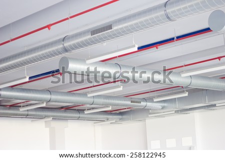 ventilation system and fire alarm system installed on the ceiling