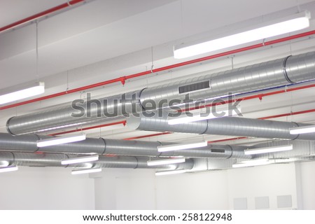ventilation system and fire alarm system installed on the ceiling