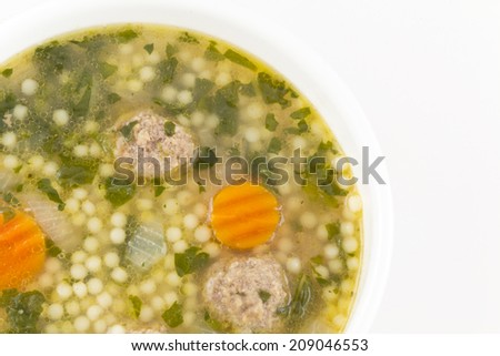 Italian wedding soup with meatballs and pepe noodles