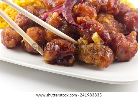 hot and spicy General Tso's Chicken chinese food takeout