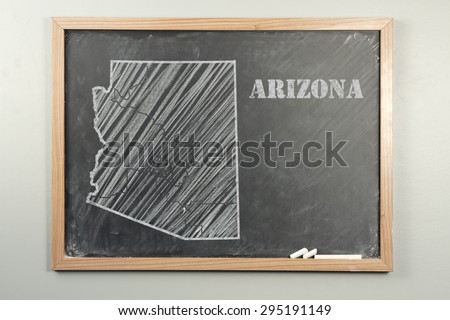 Outlined Arizona US state on grade school chalkboard