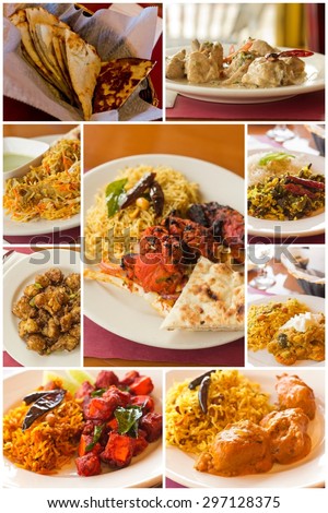 Variety of popular Indian food dishes in collage imagery