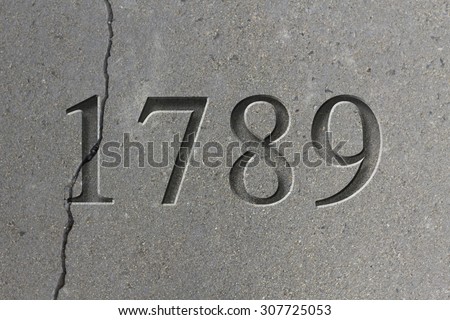 Historical year engraving 1789 on textured old surface