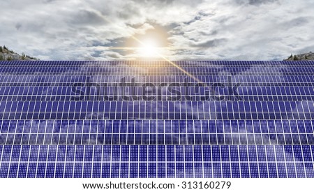 Solar panels absorbing the suns energy on hot summer day