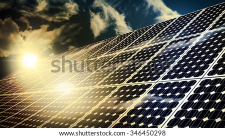 Solar panels absorbing the suns energy on hot summer day