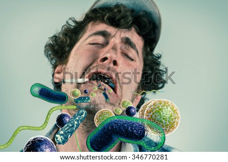 Bacteria virus sickness pouring out sick rednecks open mouth