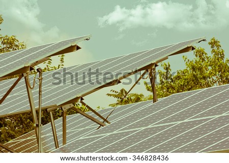 Solar panels absorbing the suns energy on hot summer day