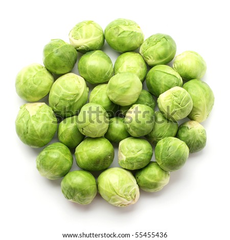 group of fresh brussels sprouts on white