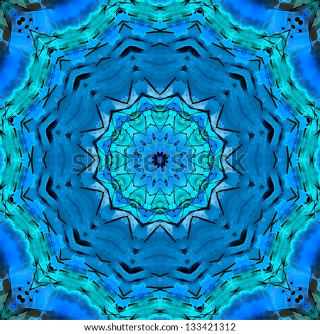Watercolor neon cyan deep blue black ink circle star natural photo quality pattern 5