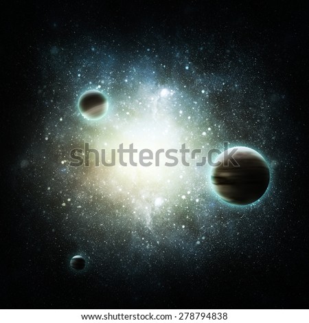 Three planets near the galaxy, deep in the outer space.