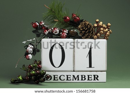 December 1: Save the Date calendar with Winter theme colors, fruit and flowers, for birthdays, special occasions, holidays, weddings, website events, or Christmas Advent calendar days.