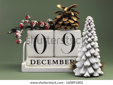 Save the Date calendar with Winter theme colors, fruit and flowers, for birthdays, special occasions, holidays, weddings, website events, or Christmas Advent calendar days, for December 9.
