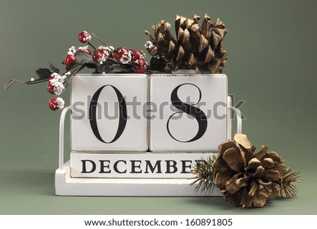 Save the Date calendar with Winter theme colors, fruit and flowers, for birthdays, special occasions, holidays, weddings, website events, or Christmas Advent calendar days, for December 8.