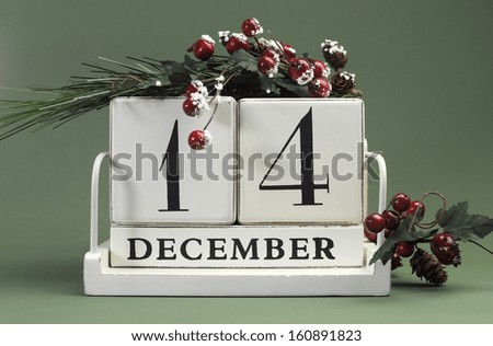 Save the Date calendar with Winter theme colors, fruit and flowers, for birthdays, special occasions, holidays, weddings, website events, or Christmas Advent calendar days, for December 14
