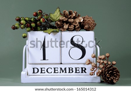 Save the Date calendar with Winter theme colors, fruit and flowers, for birthdays, special occasions, holidays, weddings, website events, or Christmas Advent calendar days, for December 18.