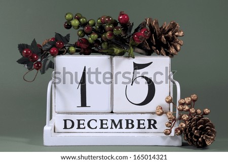 Save the Date calendar with Winter theme colors, fruit and flowers, for birthdays, special occasions, holidays, weddings, website events, or Christmas Advent calendar days, for December 15