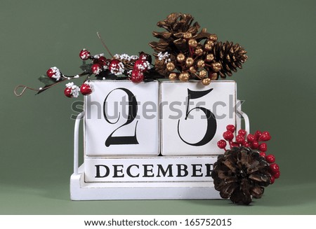 Save the Date calendar with winter theme colors, fruit and flowers, for birthdays, special occasions, holidays, weddings, website events, or Christmas Advent calendar days, for December 25.