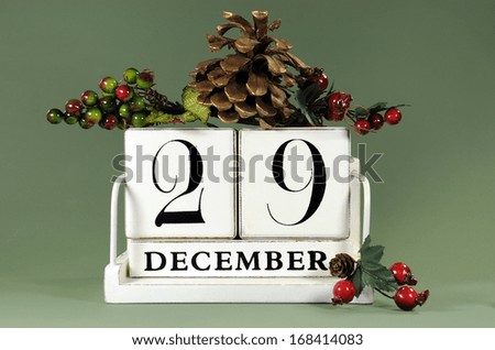 Save the Date calendar with winter theme colors, fruit and flowers, for birthdays, special occasions, holidays, weddings, or website events, for December 29.
