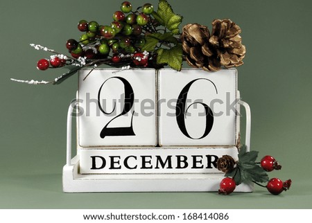 Save the Date calendar with winter theme colors, fruit and flowers, for birthdays, special occasions, holidays, weddings, or website events, for December 26.
