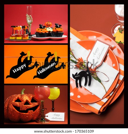 Happy Halloween collage of four food and drink theme party images.