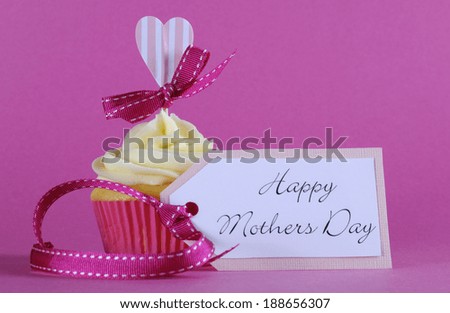 Happy Mothers Day cupcake gift with pink heart decorations for coffee gift and loving gift tag message,
