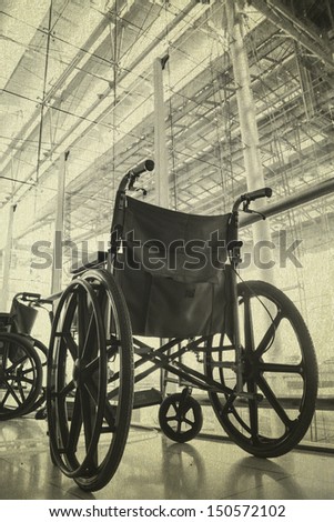 Wheelchair service in airport terminal vintage background