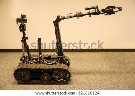 Search and rescue robot unit with tracks, vintage color style