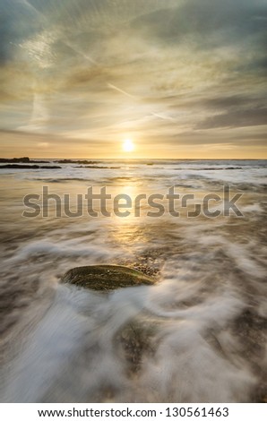 Beach photo, sea, dramatic clouds and stunning light