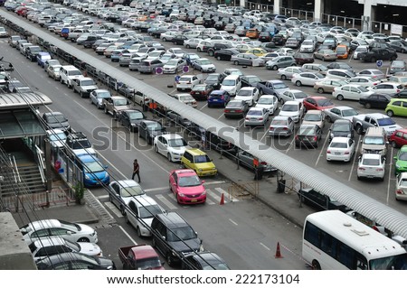 BANGKOK-SEP 30: top view of metro parking area of Thailand sky train BTS on September 30, 2014 at BTS Sky train station.