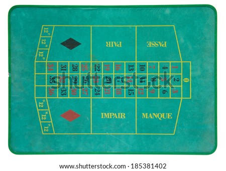 Overhead view of a vintage roulette board for placing bets on odd or even numbers in red or black against the position at which the ball will come to rest on the wheel