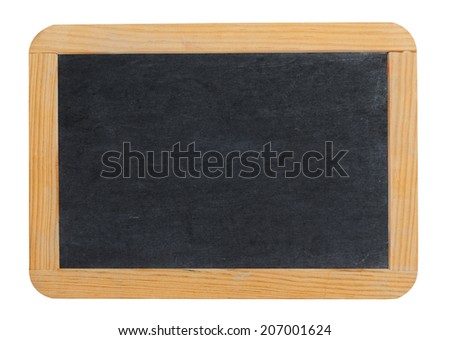 Small blank blackboard or school slate with a wooden surround and copy space for your text or advertising isolated on white