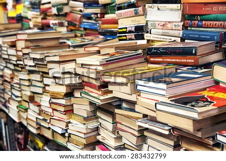 May 15, 2015 -Venice, Veneto, Italy : Plenty of books in a messy book store