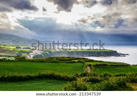 Stormy landscape above Sao Miguel, AÃ?Â§ores, Portugal, Europe