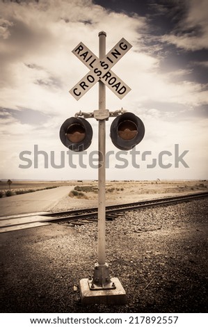 Railroad crossing sign ghost town united states