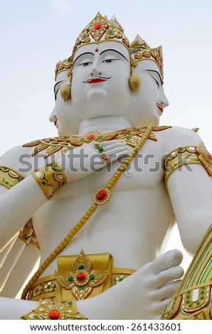 beautiful white Brahma, Hindu God statue in temple
