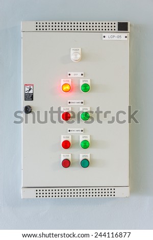 The electrical control cabinet with status lamps