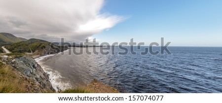 Panorama of  Coastal Scene on the Cabot Trail (Cape Breton, Nova Scotia, Canada)
