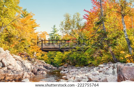Bridge to Mary Ann Falls in the fall (Highlands National Park, Cape Breton, Nova Scotia, Canada)