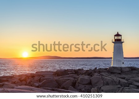 Peggys Cove Lighthouse at Sunset (Nova Scotia, Canada)