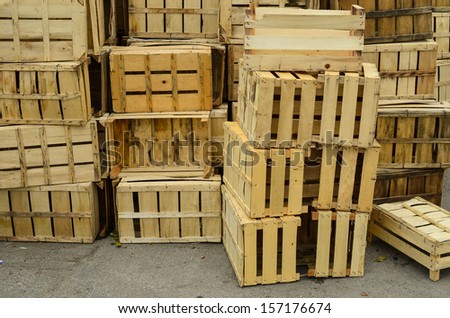 Pile of wooden crates waiting for transportation