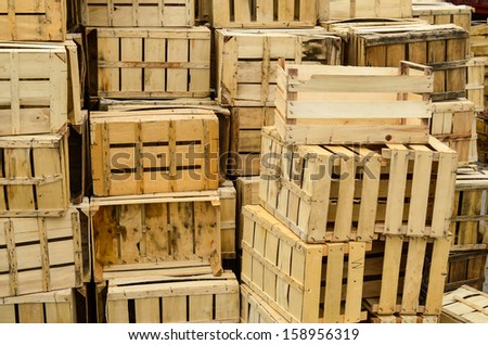 Pile of empty wooden crates waiting for transportation