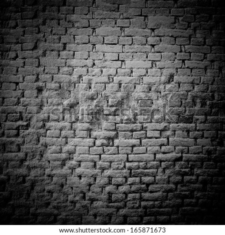 Not calcined brick wall grunge background, with a large surface area for text, black&white, with vignette