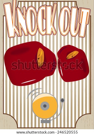 retro boxing poster with knock out typography, boxing gloves and a boxing bell