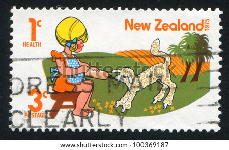 NEW ZEALAND - CIRCA 1975: stamp printed by New Zealand, shows girl feeds a lamb, circa 1975