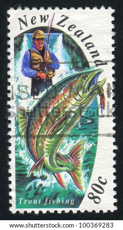 NEW ZEALAND - CIRCA 1993: stamp printed by New Zealand, shows Trout Fishing, circa 1993