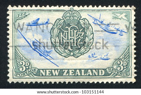 NEW ZEALAND - CIRCA 1946: stamp printed by New Zealand, shows Badge of Royal New Zealand Air Force, circa 1946