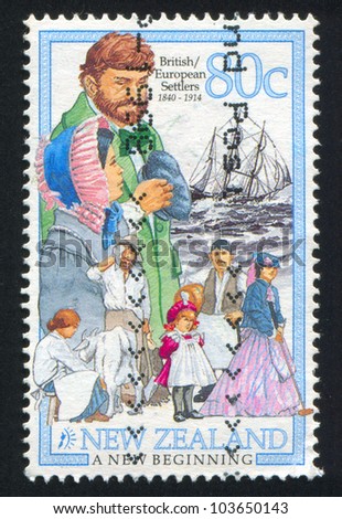 NEW ZEALAND - CIRCA 1998: stamp printed by New Zealand, shows British and European Settlers, circa 1998
