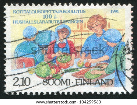 FINLAND - CIRCA 1991: stamp printed by Finland, shows Cooking Class, circa 1991