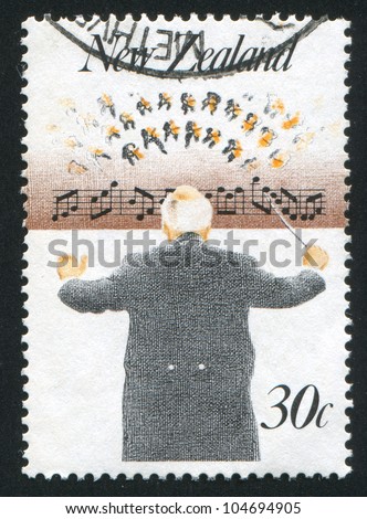 NEW ZEALAND - CIRCA 1986: stamp printed by New Zealand, shows Music, Conductor, circa 1986