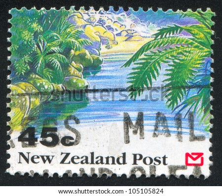 NEW ZEALAND - CIRCA 1992: stamp printed by New Zealand, shows Scenic Views of New Zealand, Vegetation, stream, circa 1992
